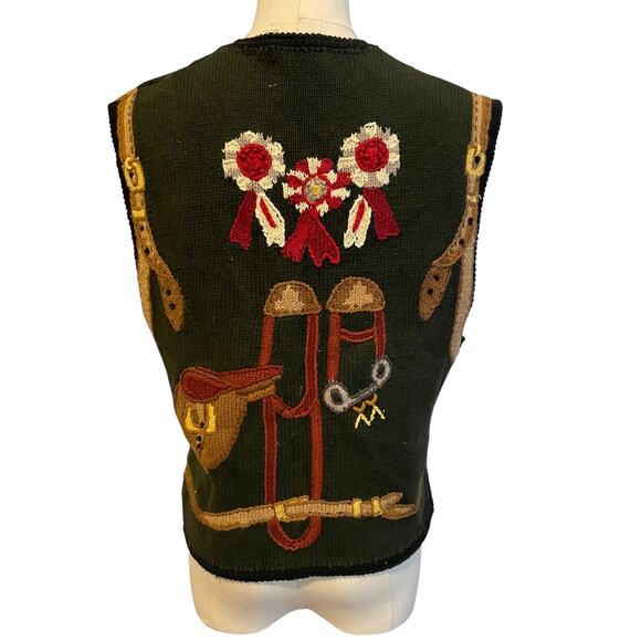 VTG Lauren Hansen Equestrian Sweater Vest Sz Medium Horse Polo Bit Bridle 80s - Picture 2 of 11